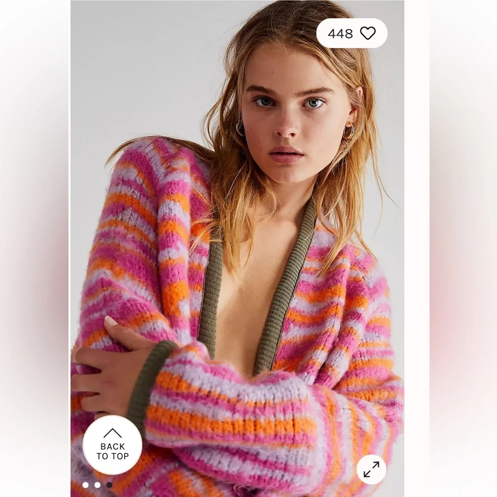 Free People Pink Orange Striped Long Cardigan